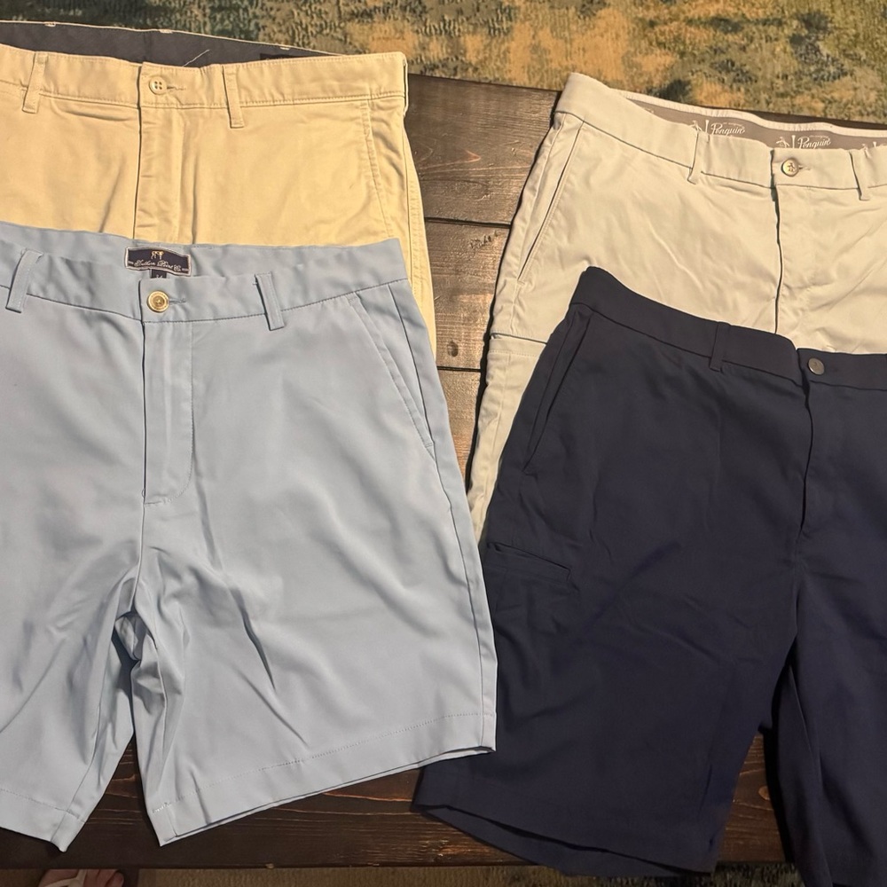 Flat Front Blue and Cream Casual Shorts